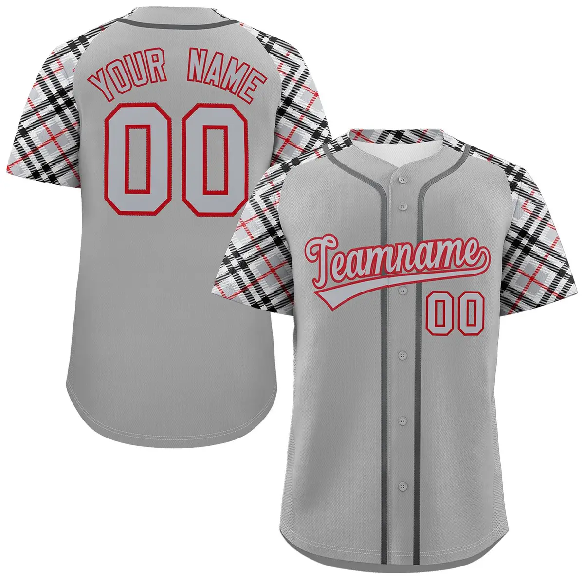 Gray Gray-Red Raglan Sleeves Authentic Baseball Jersey