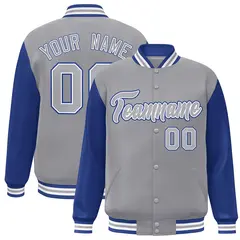 Gray Gray-White Raglan Sleeves Varsity Full-Snap Letterman Jacket