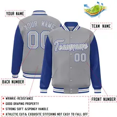Gray Gray-White Raglan Sleeves Varsity Full-Snap Letterman Jacket 2