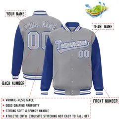 Gray Gray-White Raglan Sleeves Varsity Full-Snap Letterman Jacket 2