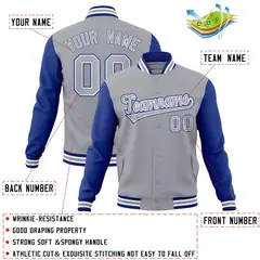Gray Gray-White Raglan Sleeves Varsity Full-Snap Letterman Jacket 4