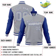 Gray Gray-White Raglan Sleeves Varsity Full-Snap Letterman Jacket 4