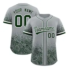 Gray Green Floral Gradient Full Button Baseball Jersey 1
