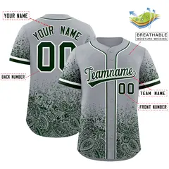 Gray Green Floral Gradient Full Button Baseball Jersey 2