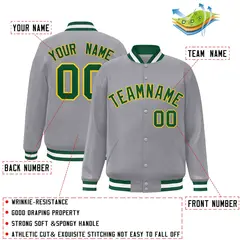 Gray Green-Gold Classic Varsity Full-Snap Letterman Jacket 2