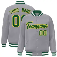 Gray Green-Gold Classic Varsity Full-Snap Letterman Jacket 1