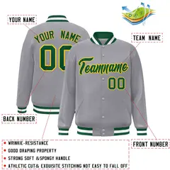 Gray Green-Gold Classic Varsity Full-Snap Letterman Jacket 2