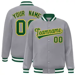 Gray Green-Gold Classic Varsity Full-Snap Letterman Jacket
