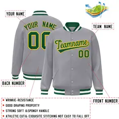 Gray Green-Gold Classic Varsity Full-Snap Letterman Jacket 2