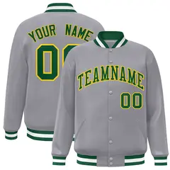 Gray Green-Gold Classic Varsity Full-Snap Letterman Jacket 1