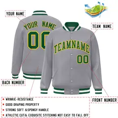 Gray Green-Gold Classic Varsity Full-Snap Letterman Jacket 2