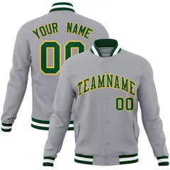 Gray Green-Gold Classic Varsity Full-Snap Letterman Jacket 1