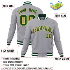 Gray Green-Gold Classic Varsity Full-Snap Letterman Jacket 4