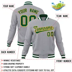 Gray Green-Gold Classic Varsity Full-Snap Letterman Jacket 4