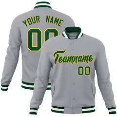 Gray Green-Gold Classic Varsity Full-Snap Letterman Jacket 1