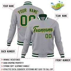 Gray Green-Gold Classic Varsity Full-Snap Letterman Jacket 4