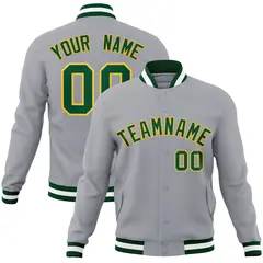 Gray Green-Gold Classic Varsity Full-Snap Letterman Jacket 1