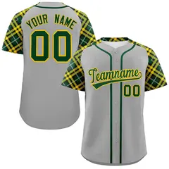 Gray Green-Gold Raglan Sleeves Authentic Baseball Jersey 1