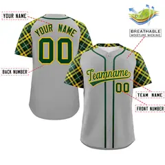 Gray Green-Gold Raglan Sleeves Authentic Baseball Jersey 2