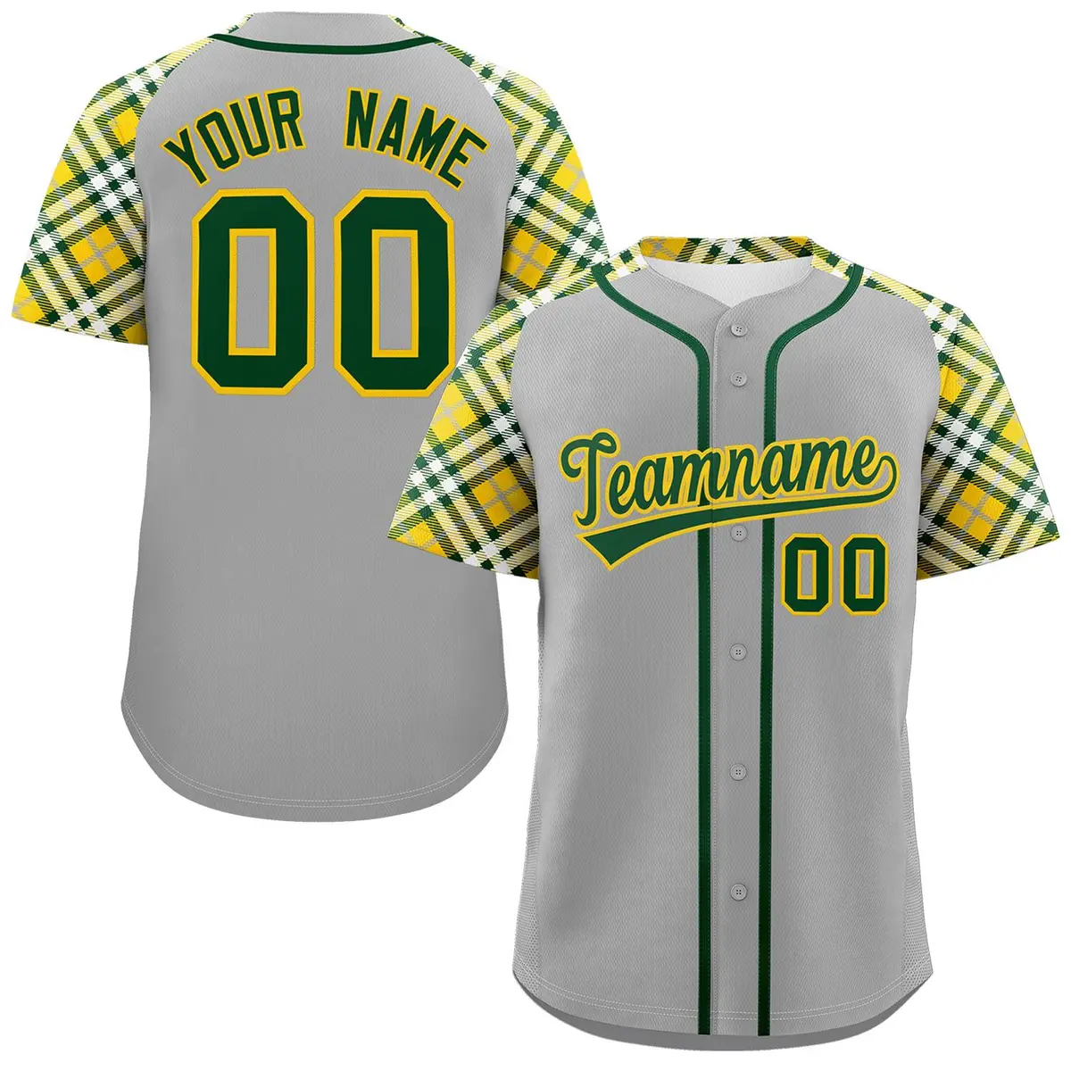 Gray Green-Gold Raglan Sleeves Authentic Baseball Jersey