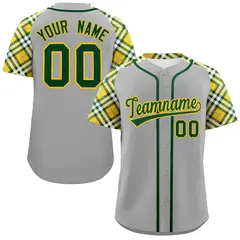 Gray Green-Gold Raglan Sleeves Authentic Baseball Jersey 1