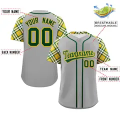 Gray Green-Gold Raglan Sleeves Authentic Baseball Jersey 2