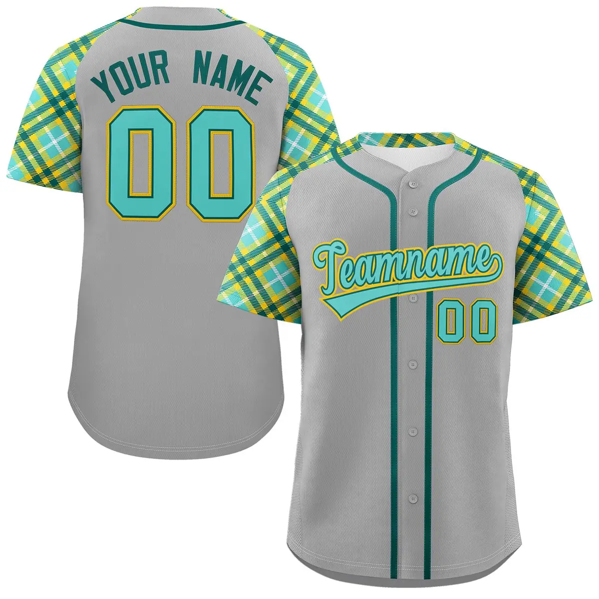 Gray Green-Gold Raglan Sleeves Authentic Baseball Jersey