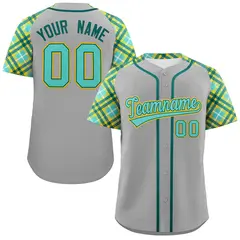Gray Green-Gold Raglan Sleeves Authentic Baseball Jersey 1
