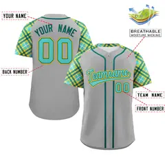 Gray Green-Gold Raglan Sleeves Authentic Baseball Jersey 2