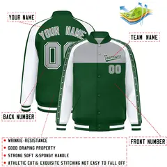 Gray Green K-Ribbon Raglan Full-Snap Color Block Letterman Jacket 2