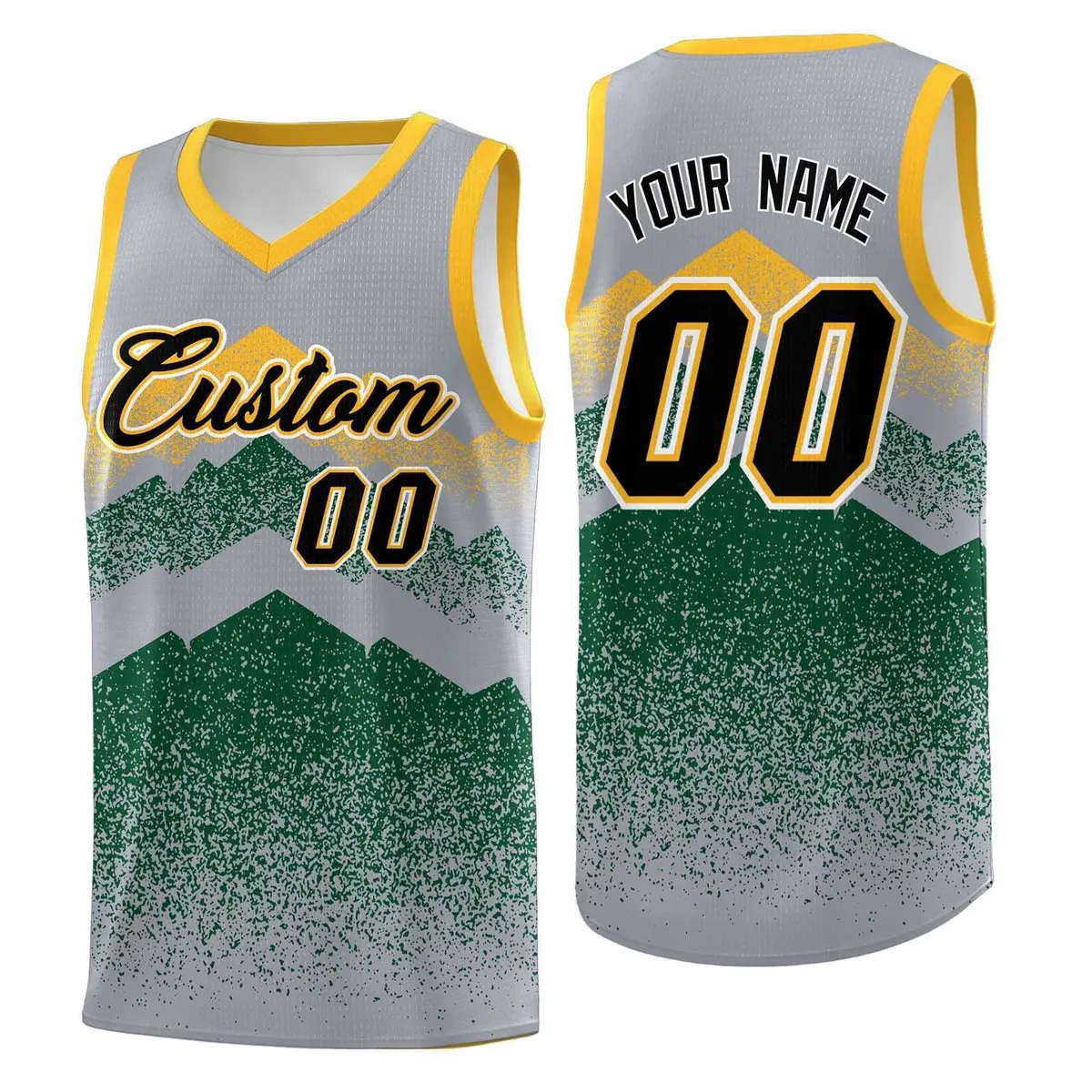 Gray Green Mountain Fade Gradient Fashion Basketball Jersey