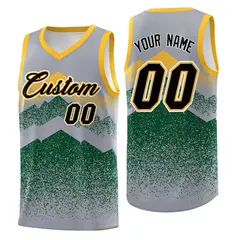 Gray Green Mountain Fade Gradient Fashion Basketball Jersey 1
