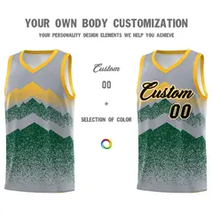 Gray Green Mountain Fade Gradient Fashion Basketball Jersey 3