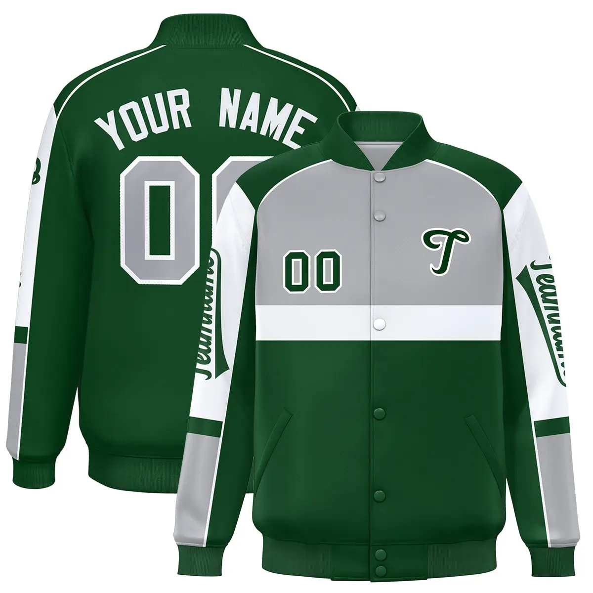 Gray Green Raglan Sleeves Varsity Letterman Jacket