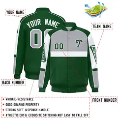 Gray Green Raglan Sleeves Varsity Letterman Jacket 2