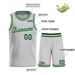 Gray Green-White Classic Sets Basketball Uniform Jersey 3