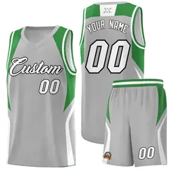 Gray Green White Color Block Basketball Jersey 1