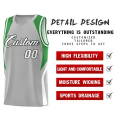Gray Green White Color Block Basketball Jersey 2