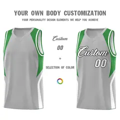 Gray Green White Color Block Basketball Jersey 3