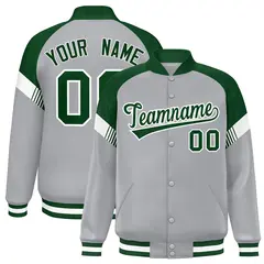 Gray Green-White Color Block Varsity Letterman Jacket