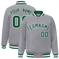 Gray Green-White Full-Snap Varsity Letterman Jacket
