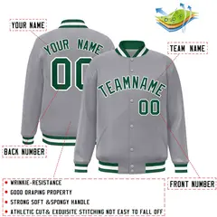 Gray Green-White Full-Snap Varsity Letterman Jacket 2