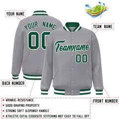 Gray Green-White Full-Snap Varsity Letterman Jacket 2