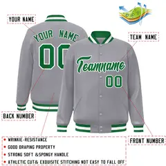 Gray Green-White Full-Snap Varsity Letterman Jacket 2