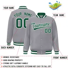 Gray Green-White Full-Snap Varsity Letterman Jacket 2