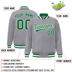 Gray Green-White Full-Snap Varsity Letterman Jacket 2