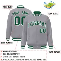 Gray Green-White Full-Snap Varsity Letterman Jacket 2