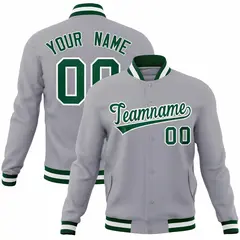 Gray Green-White Full-Snap Varsity Letterman Jacket 1