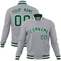 Gray Green-White Full-Snap Varsity Letterman Jacket 1