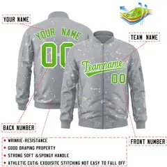 Gray Green White Full-Zip Graffiti Splash Varsity Letterman Jacket 2
